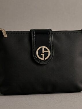 Giorgio Armani Black Nylon Pouch with Gold Logo